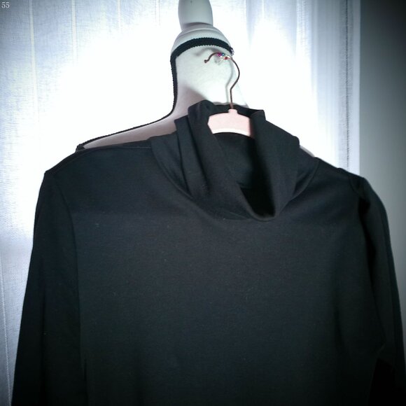 ISAAC MIZRAHI Live Essentials Long Sleeve Black Turtleneck Pima Cotton Top L - Picture 2 of 7